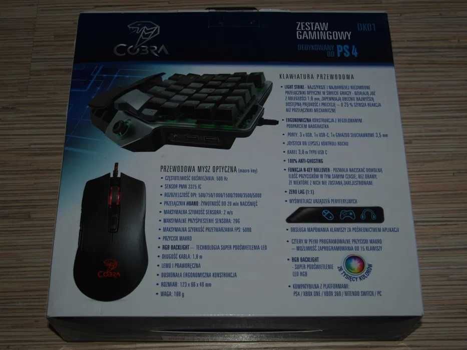 Zestaw gamingowy COBRA DK02 Mysz + Klawiatura 4w1 do ps4/ps5 nowa!!!