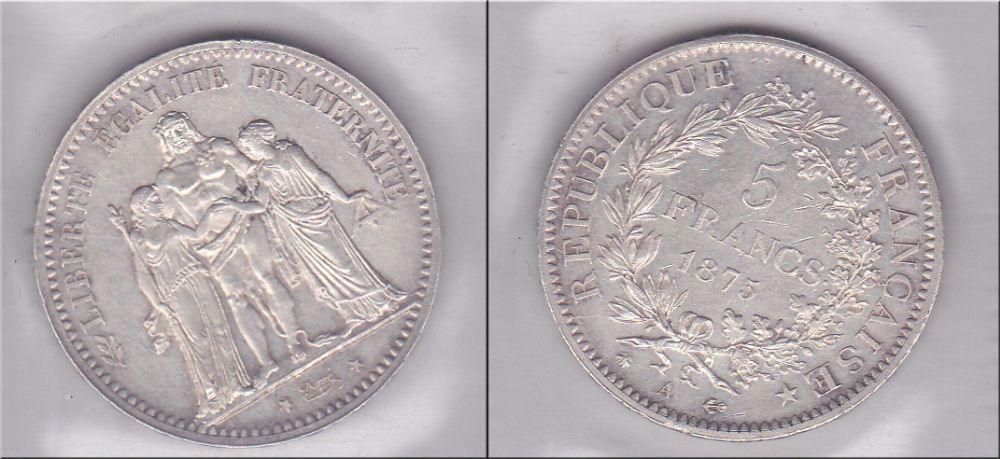 França Prata, 5 Francos Hercules 1875