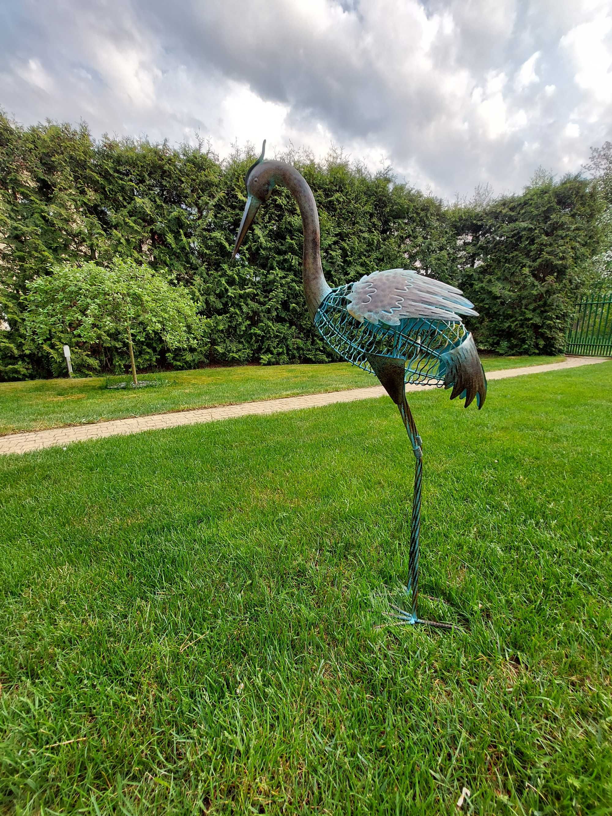 Figura ogrodowa czapla 90 cm ozdobna metalowa