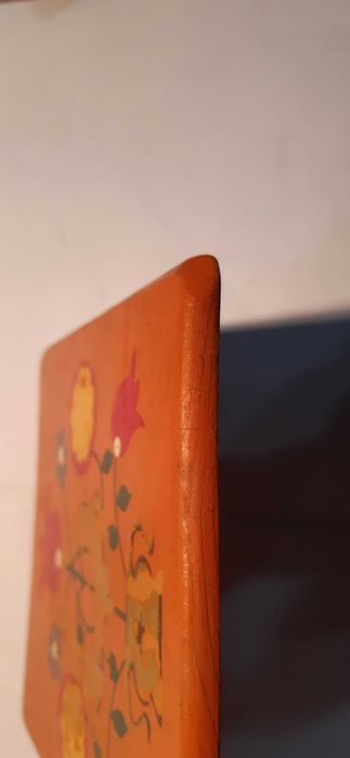 stary drewniany obrazek podstawka na ścianę prl, motyw góralski