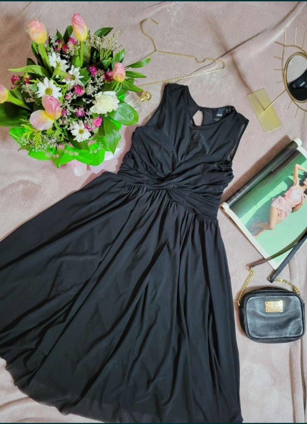 Шифонове святкове asos чорне міді сукня платье чёрное чорне беременных