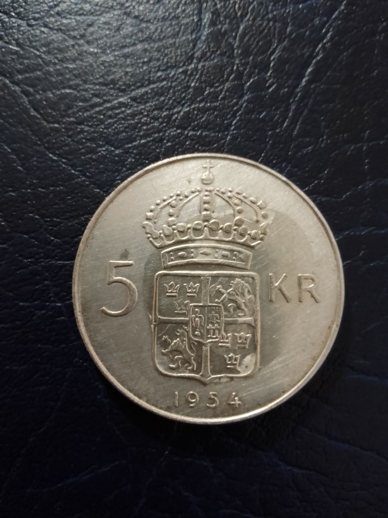 5 крон 1954 швеція. Срібло 400 проба