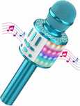MicQutr MC18 bezprzewodowy mikrofon karaoke LED Jack 3,5mm USB niebies
