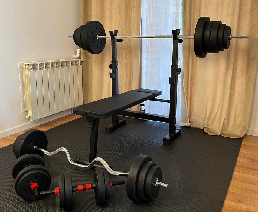 Zestaw Do Ćwiczeń 126kg Domowa Siłownia Ławeczka Atlas Sprzęt Siłowy