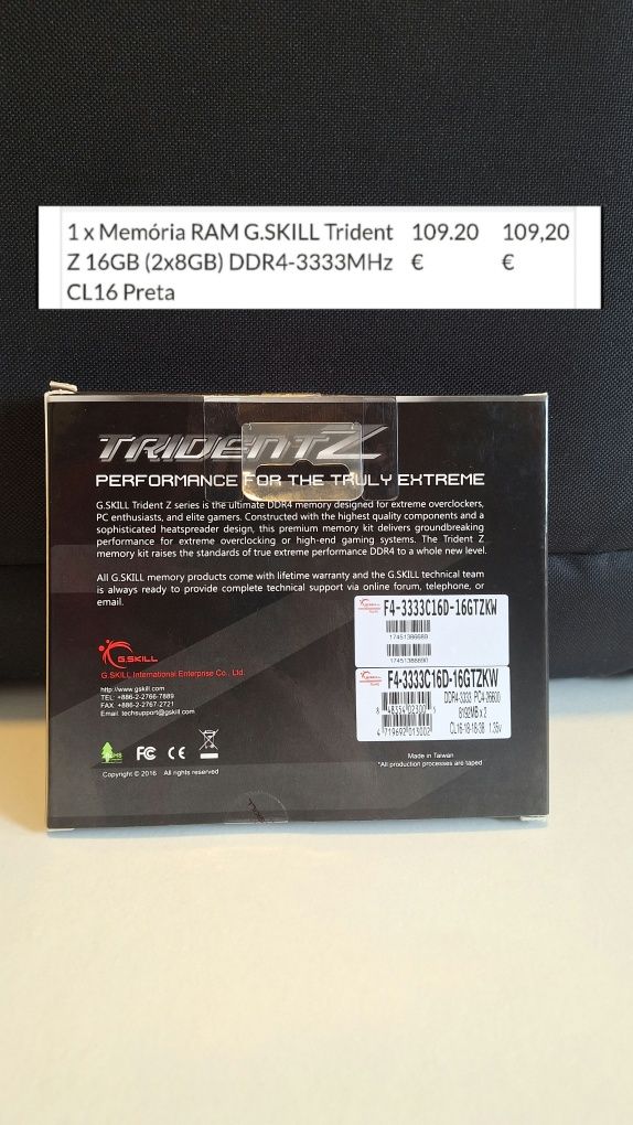 RAM G.SKILL Trident Z 3333mhz