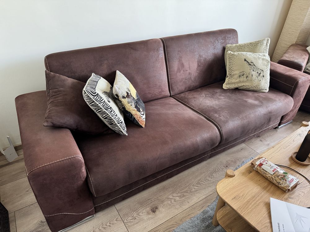 Sofa rozkladana + 2 fotele Skóra/nubuk