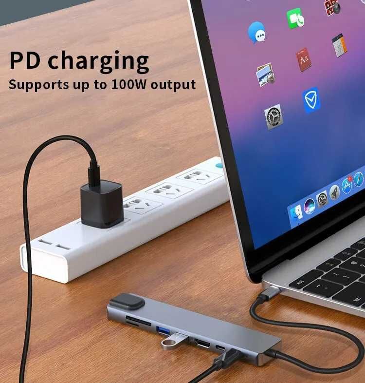 USB Hub 8 In 1 Type C 3.1 To 4K HDMI Adapter