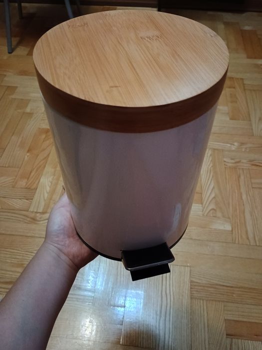 Kosz na śmieci biały bambus MSV stał nierdzewna 3L
