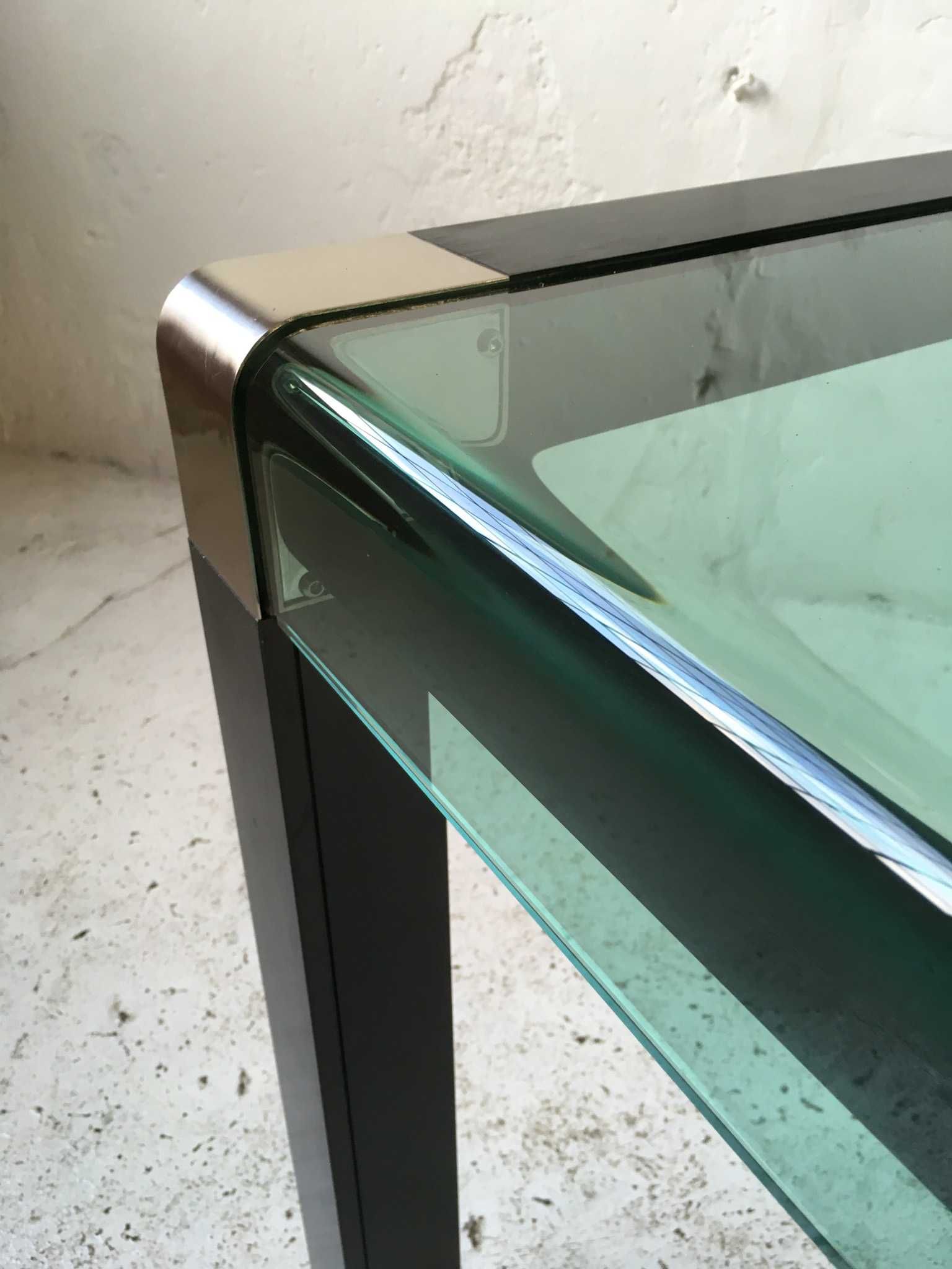 Stół aluminiowy szklany blat lata 80 90 vintage design
