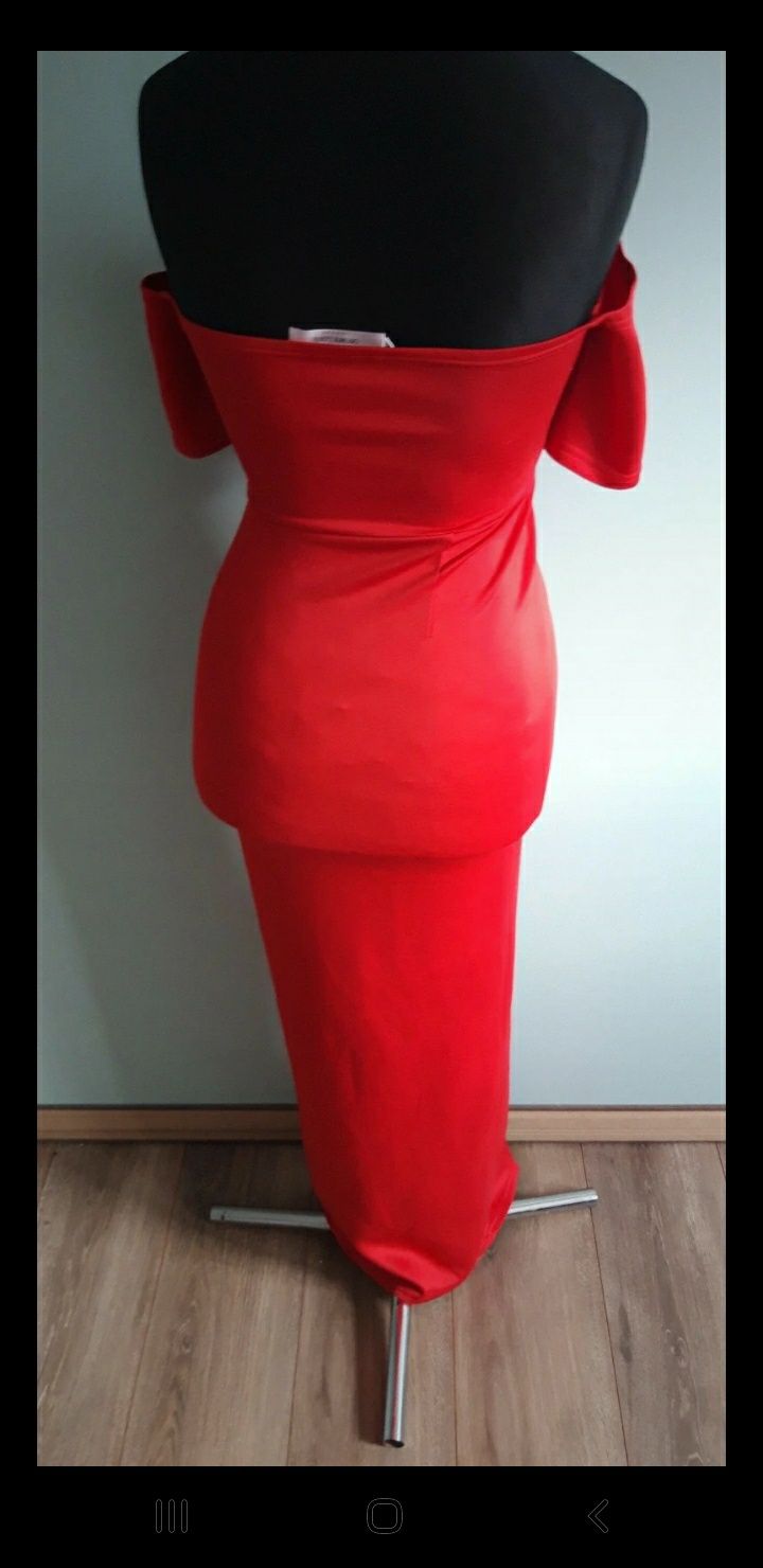 Maxi długa czerwona sukienka S 36