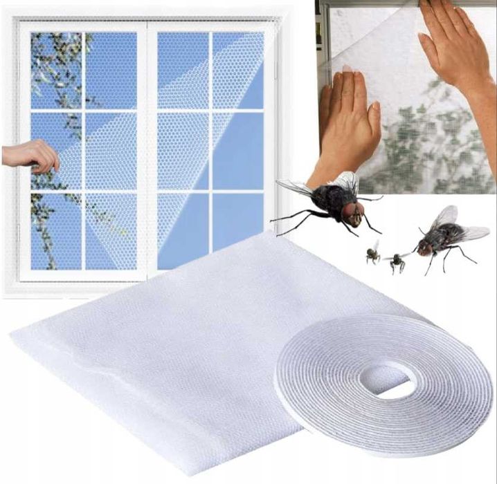 MOSKITIERA  NA OKNO okienna siatka na owady KOMARY + RZEP 150x130cm