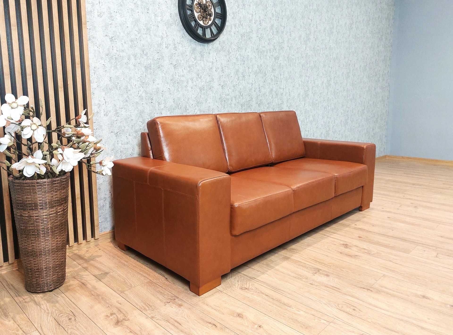 Sofa skórzana 227cm, kanapa ze skóry naturalnej, 100% skóra