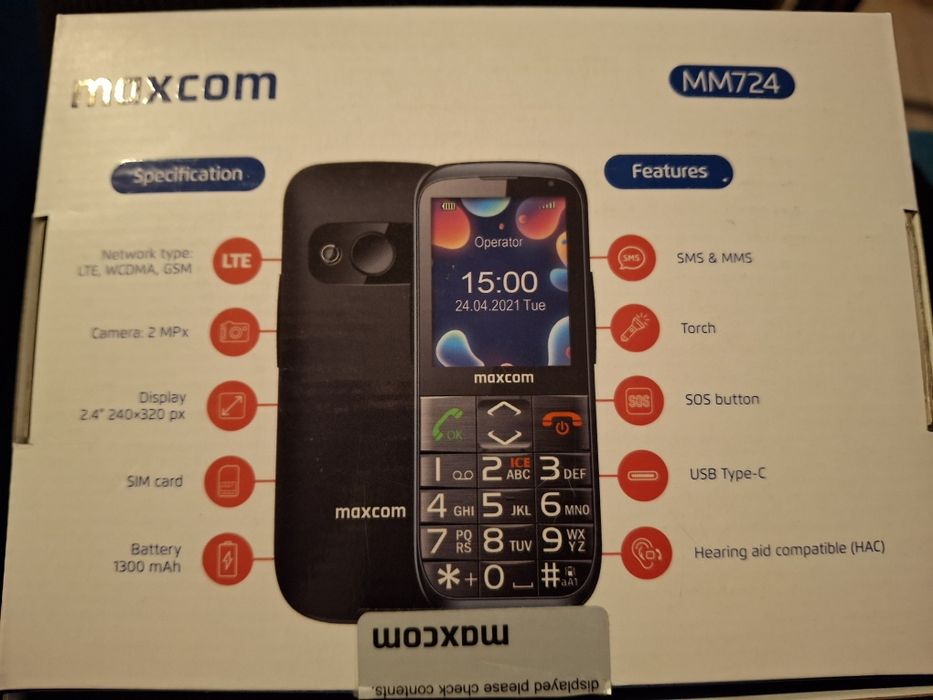 Telefon komórkowy dla seniora MAXCOM Comfort MM724