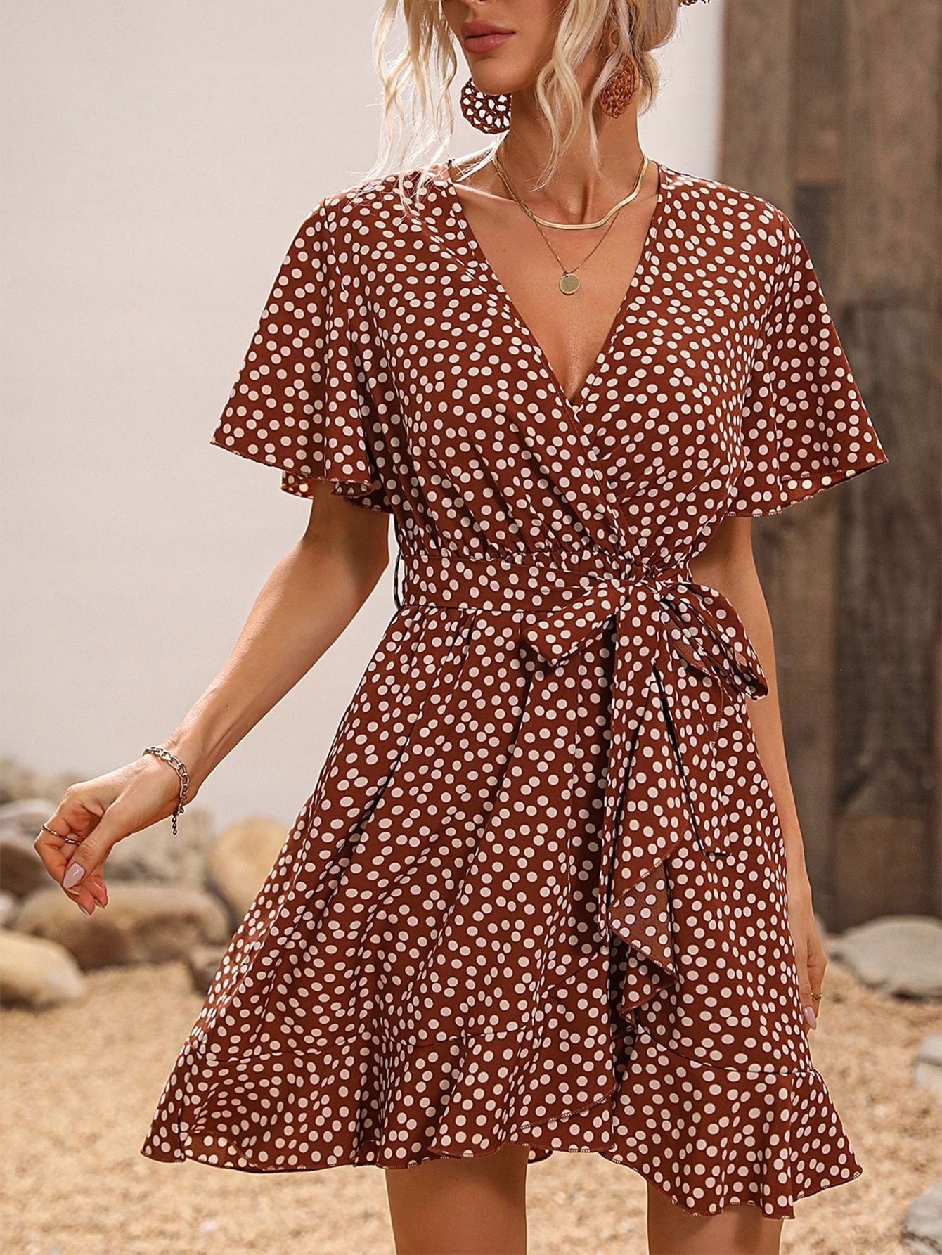 Sukienka W Groszki Z Falbankami Rozkloszowana Mini Casual Shein S 36