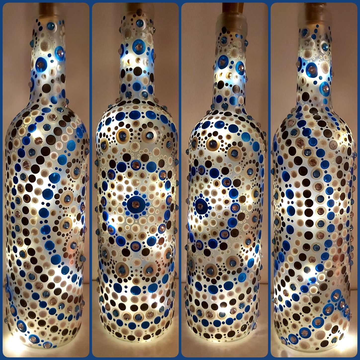 Mandala ręcznie malowana butelka i świecznik handmade