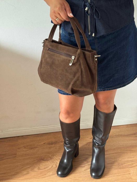 Torebka Flora&Co brązowa czekoladowa zamsz Eco zamszowa shopper brelok