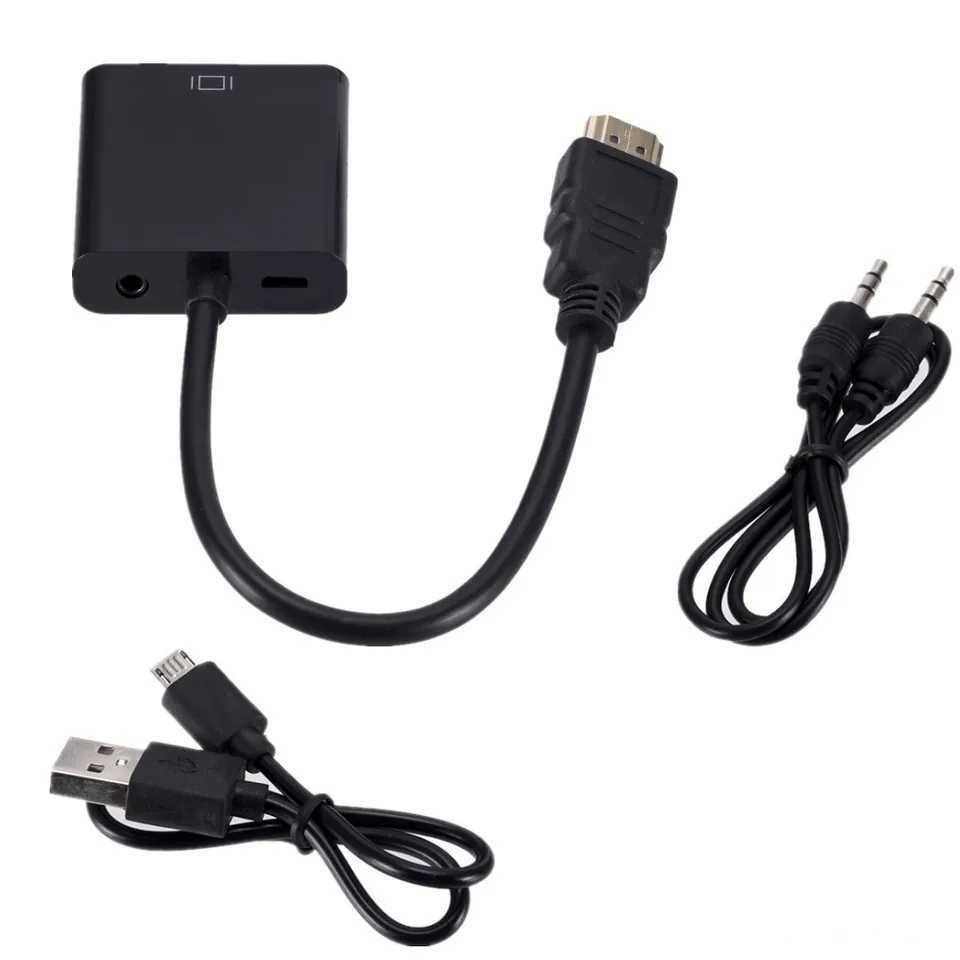 Переходник адаптер HDMI в VGA с аудиопортом источником питания кабеля