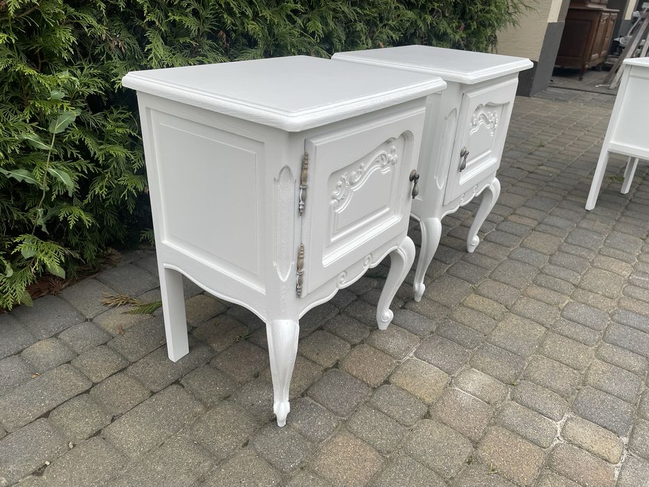 Szafka stolik nocny ludwikowski biały  komoda wąska Ludwik XV
