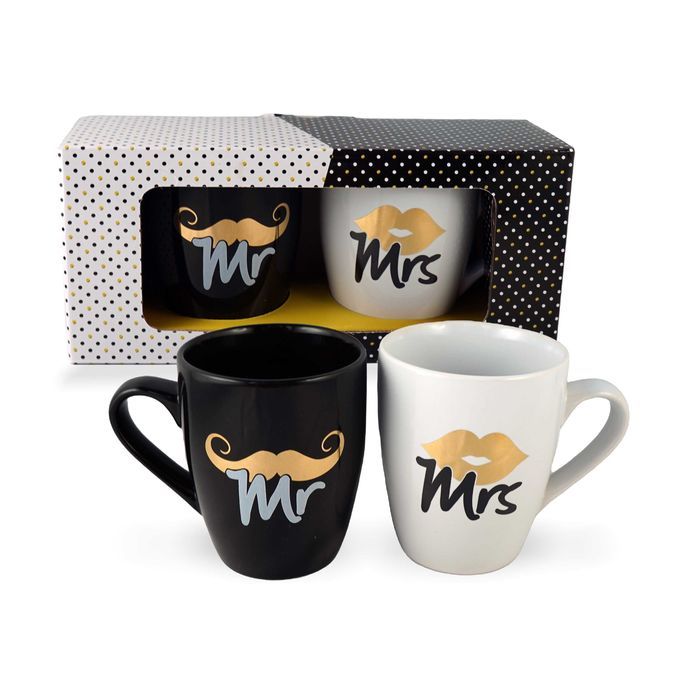 Zestaw kubków Mr Mrs Black White 300 ml KUBKI NA PREZENT kubek dla par