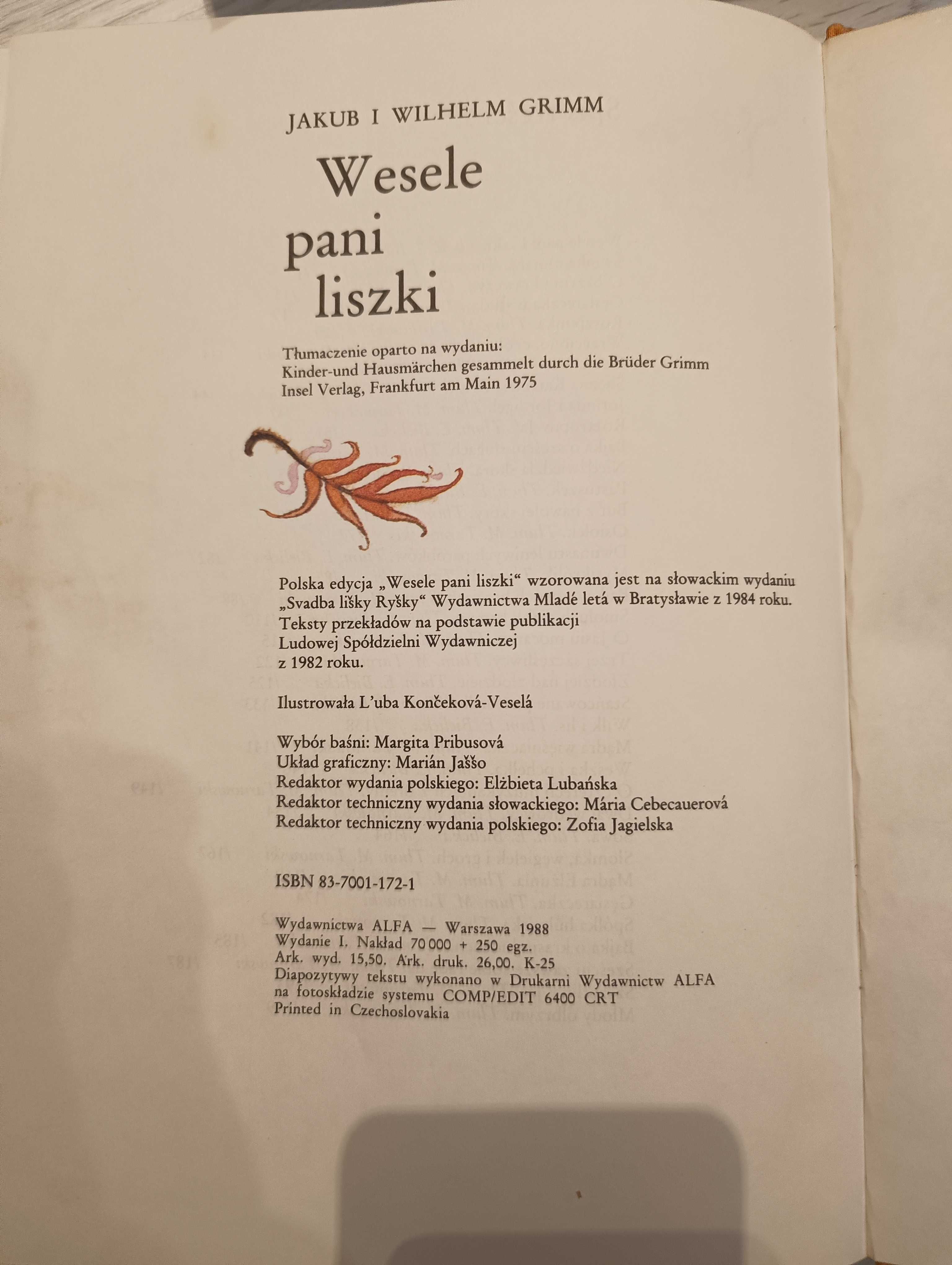 Książka dla dzieci Wesele Pani Liszki Jakub i Wilhelm Grimm