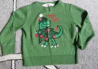 Sweterek dla dziecka H&M święta z dinozaurem 92 1,5-2 latka