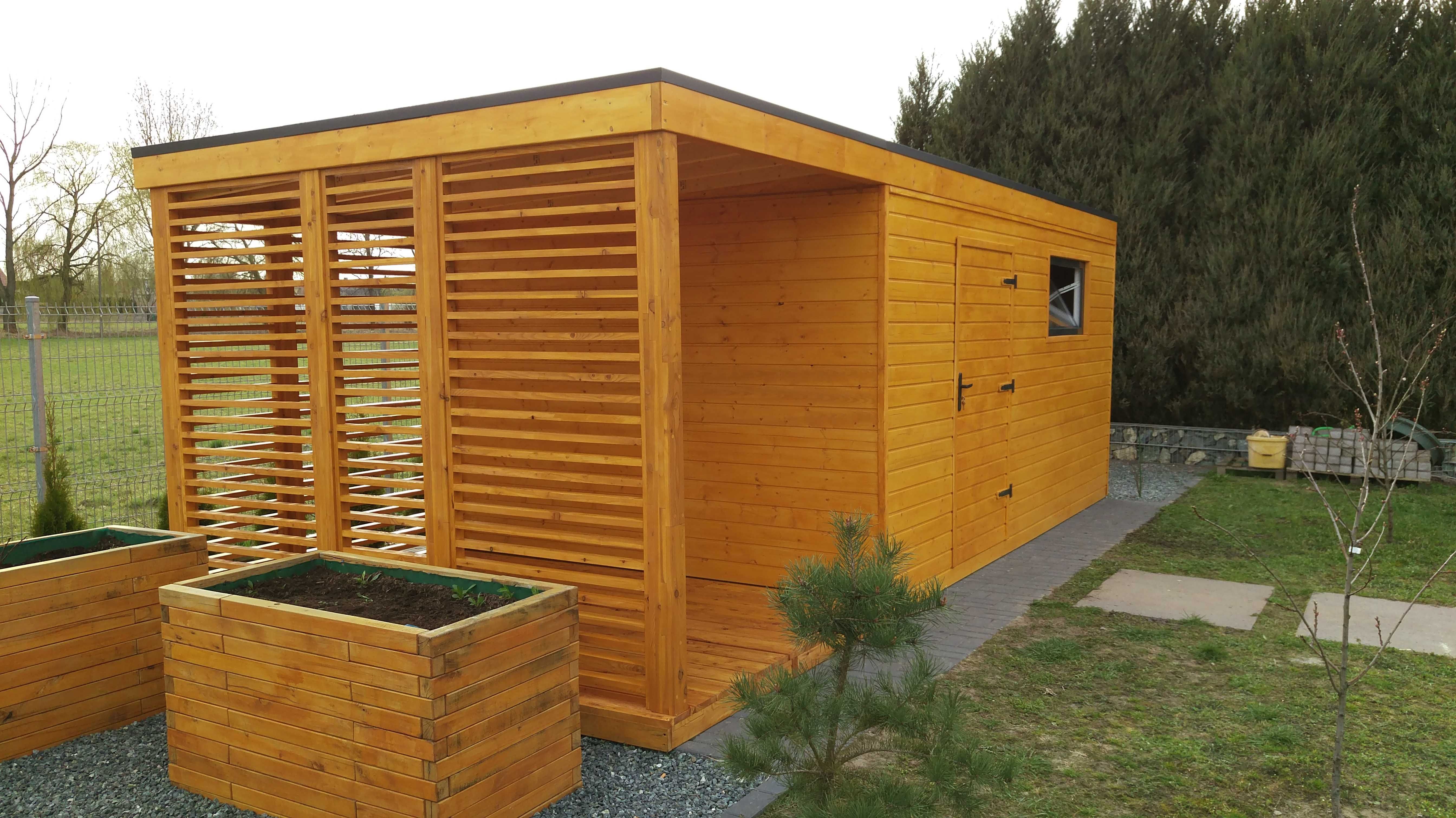 Domek narzędziowy - Alex 7 m x 3 m z drewutnia i podłogą