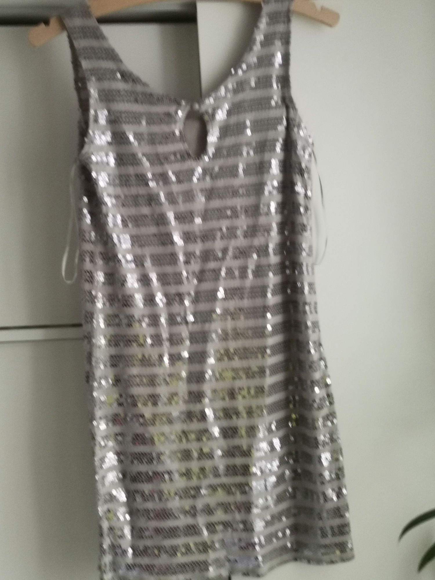 Mini sukienka tunika cekiny Szara 36 S sylwester