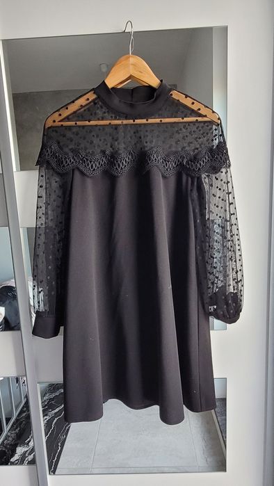 Sukienka czarna tiulowe rekawy xs s m