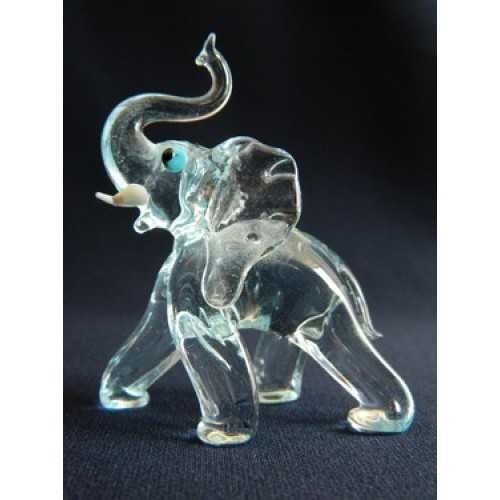 Статуэтка стеклянная миниатюра Слон прозрачный голубой