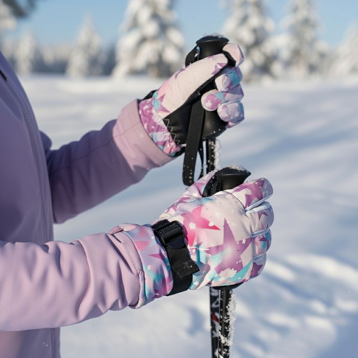 Rękawice narciarskie zimowe na narty rozmiar M dłoń 19 cm fioletowe