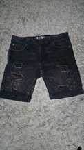 Spodenki Szorty Jeansowe Custom Black Bloody Splash Vintage M
