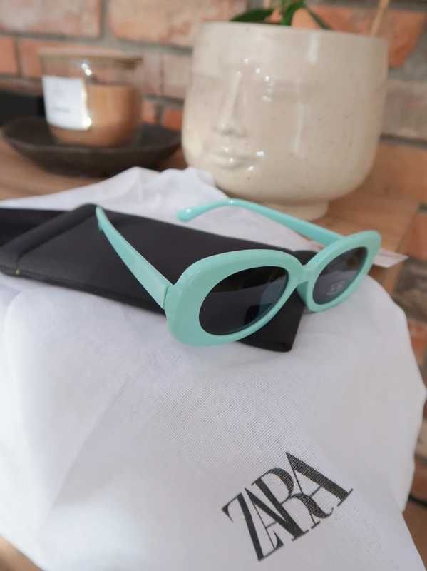 Miętowe okulary Zara z filtrem przeciwsłoneczne kolorowe oprawki retr
