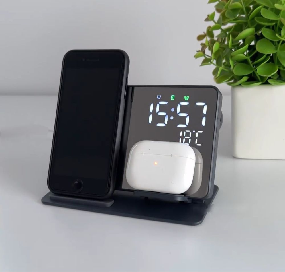 Безпроводная зарядка Apple Watch iPhone Зеркальная Док-станция Samsung