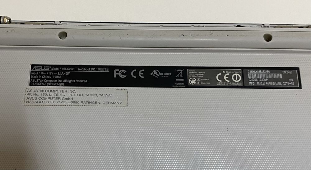 Chromebook asus c202s 11.6"/ 4GB RAM/16GB SSD! D846