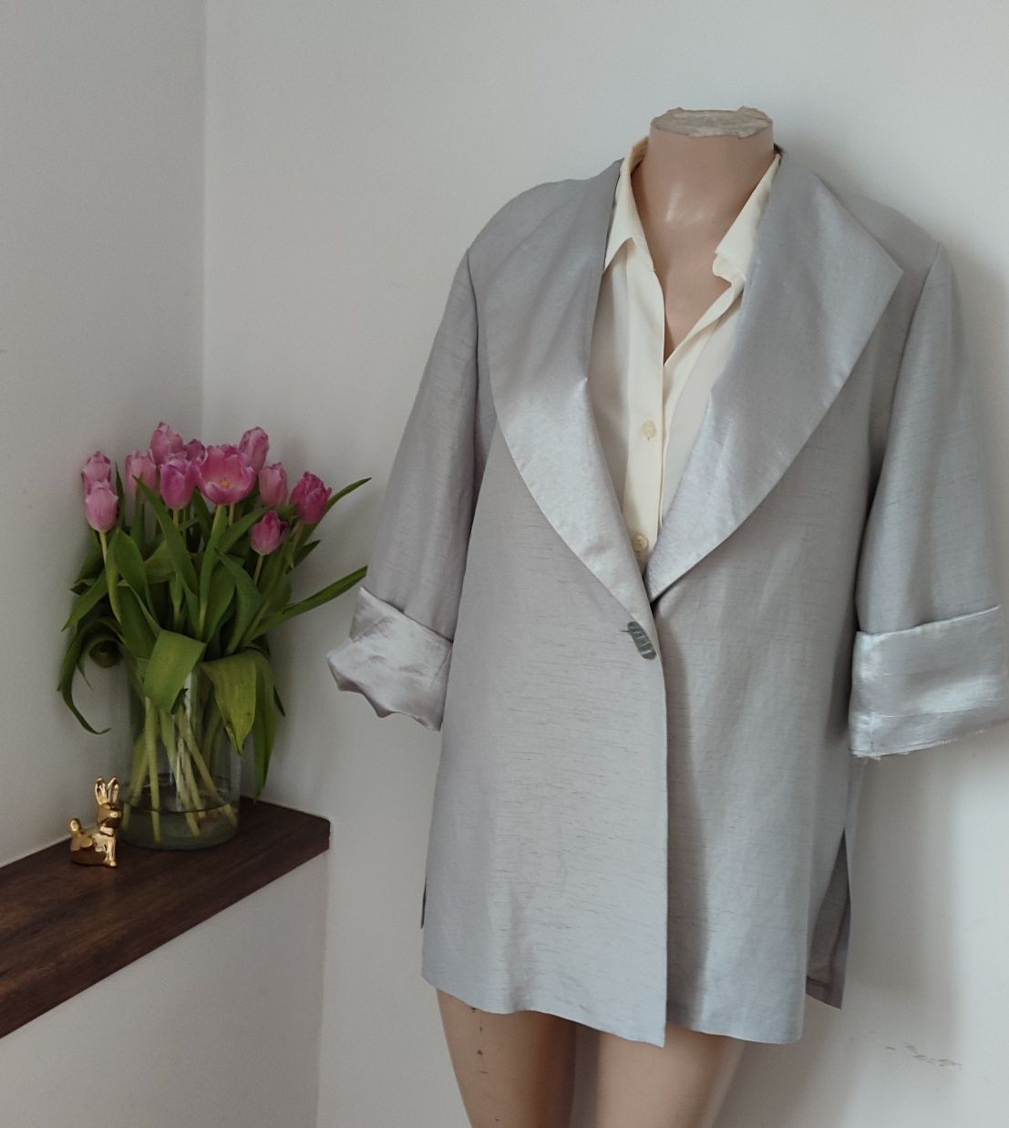 Marynarka żakiet Plus size 48 srebrny szary