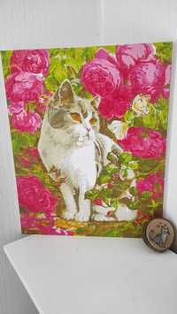 Картина Кіт. Кіт в квітах. Ручна робота