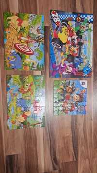 4x Puzzle kompletne Kubuś  Puchatek, myszka Mickey. Psi patrol