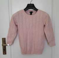 Sweter w warkoczowy splot H&M XS 34 pudrowy róż