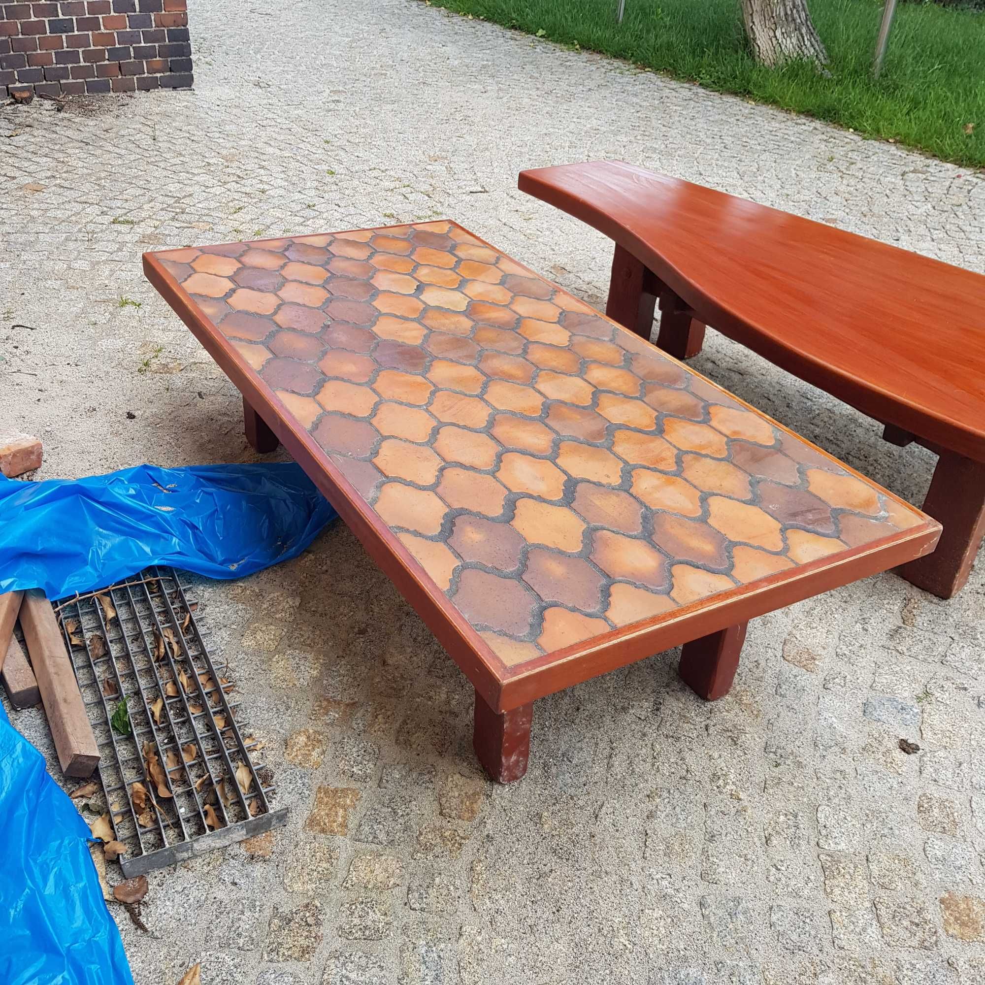 Stół Ława drewniana z płytkami ceramicznymi