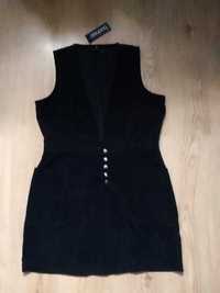 Nowa Boohoo 46 xxxL 18 sukienka sztruks czarna ogrodniczka