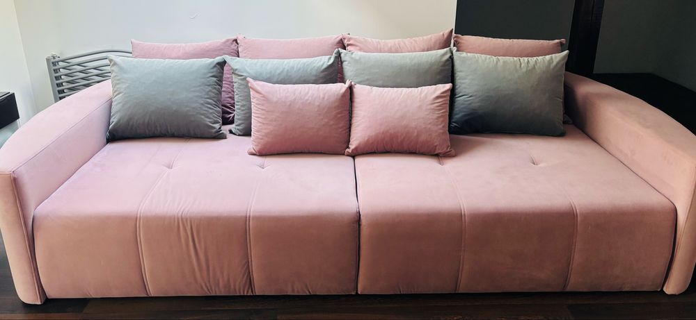Sofa rozkladana welurowa pudrowy róż