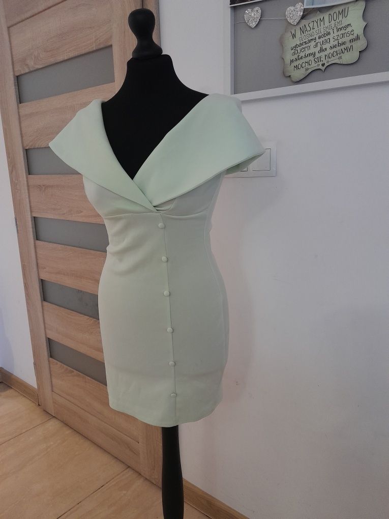 Mietowa krótka mini sukienka asos S 36 dla niskich osob