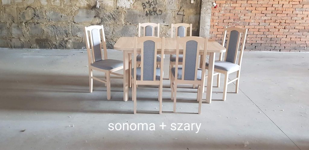 Nowe : Stół 80x140/180 + 6 krzeseł , sonoma + szary , dostawa PL