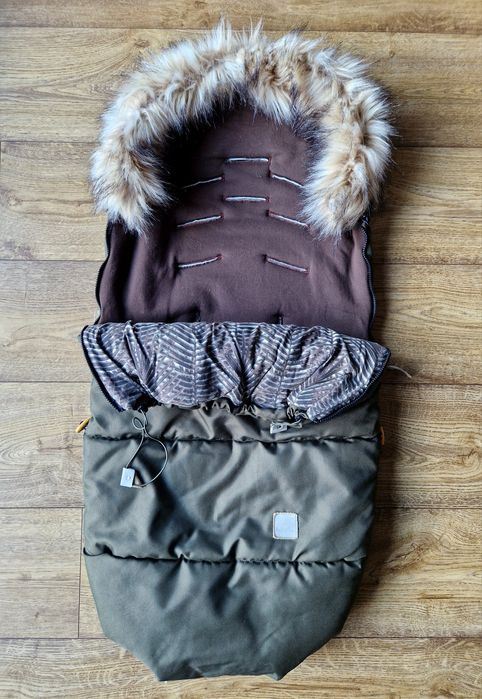 Śpiworek do wózka, BEZTROSKA, khaki z futrem