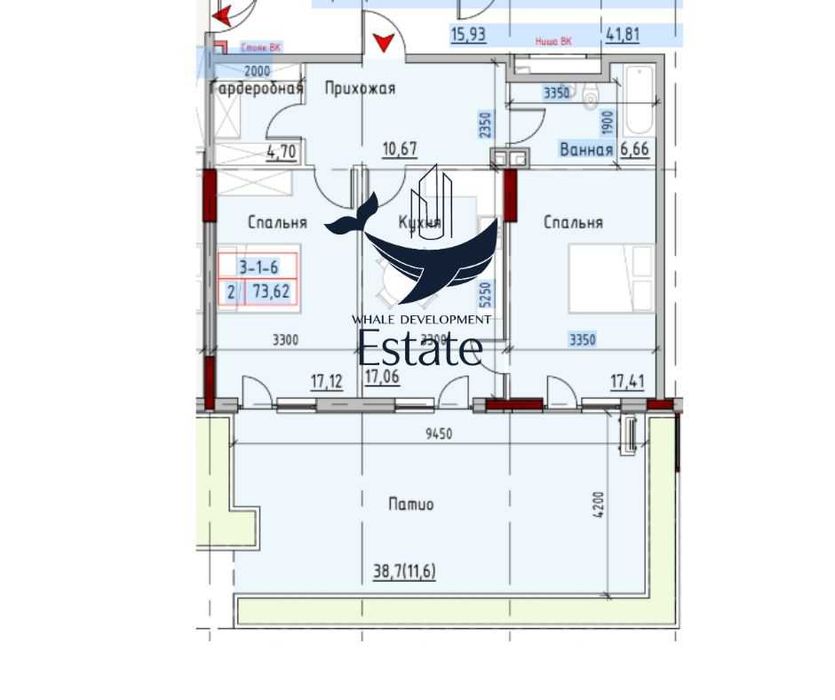 Продажа 2-комн. квартиры с патио! в рассрочку в ЖК Маринист