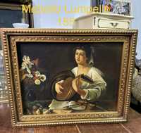 Caravaggio gracz na Lutni Obraz na płycie piekna złota rama 155