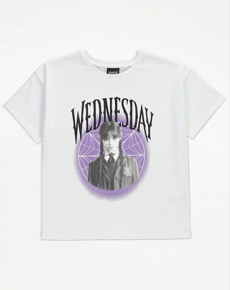 152 158 George bawełniana biała koszulka tshirt brokat Wednesday