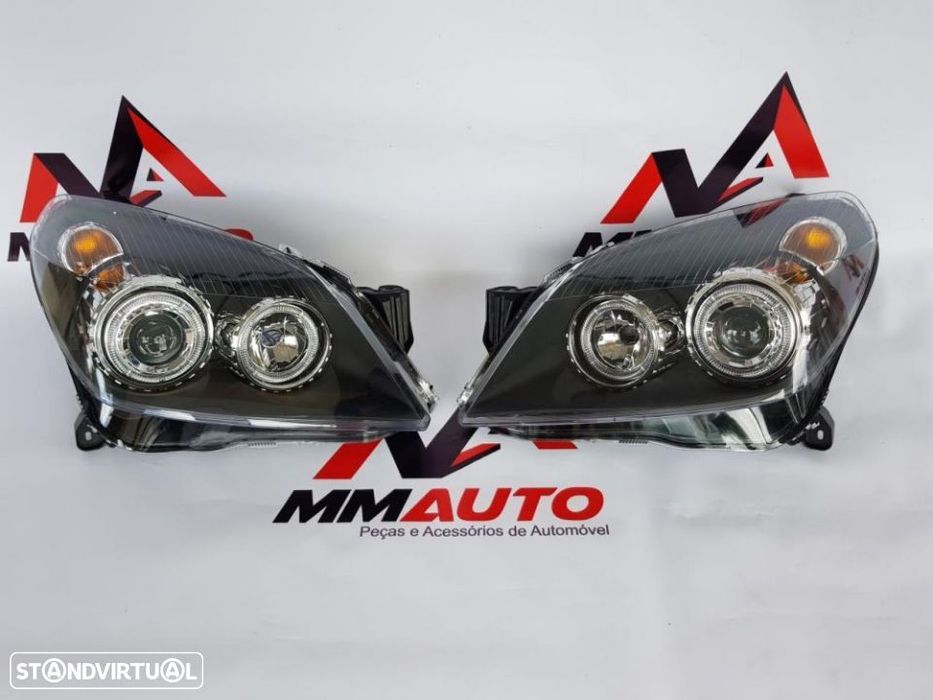 Faróis Angel Eyes Opel Astra H Fundo Preto
