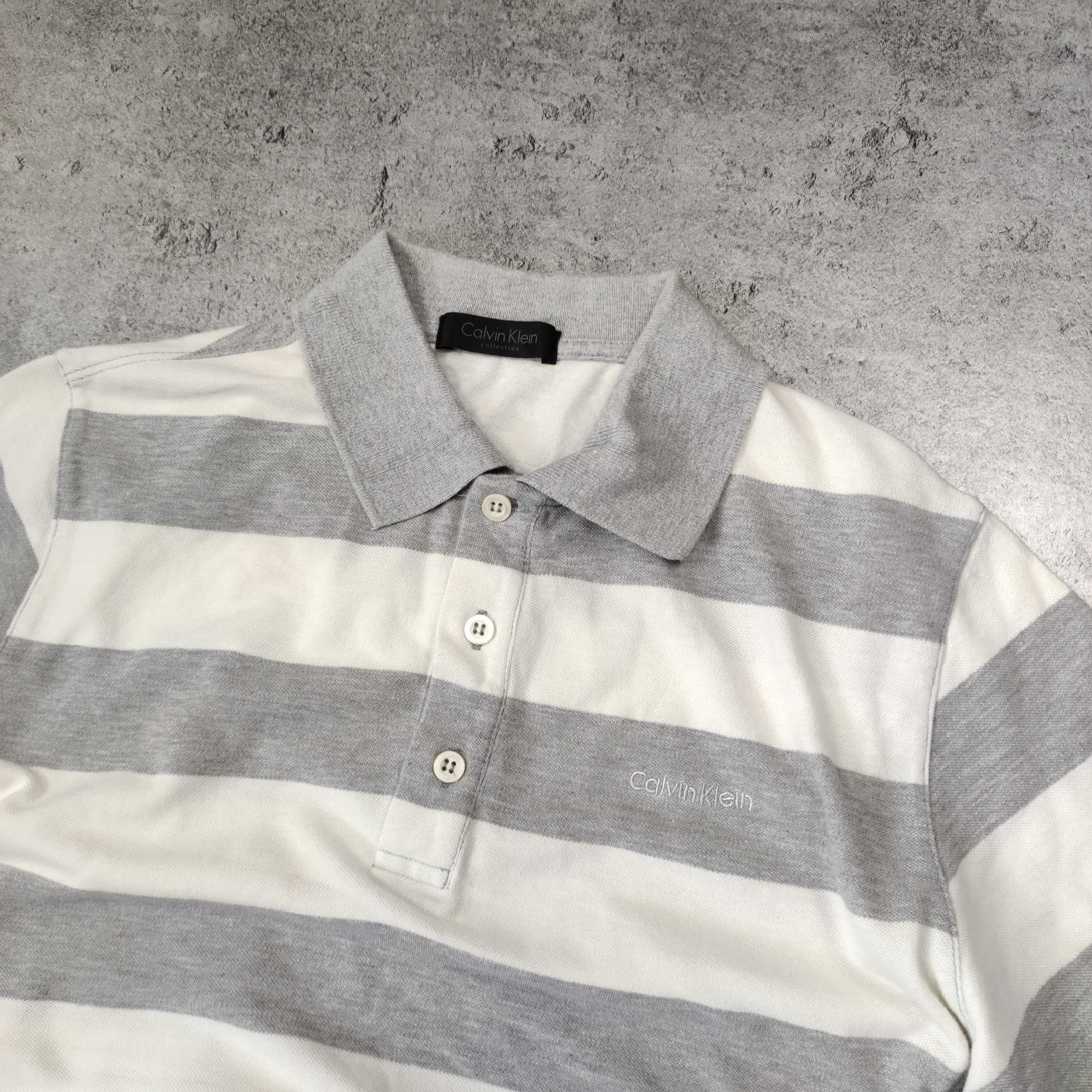 MĘSKA Koszulka Polo elegancka PREMIUM Paski Bawełna Calvin Klein Logo