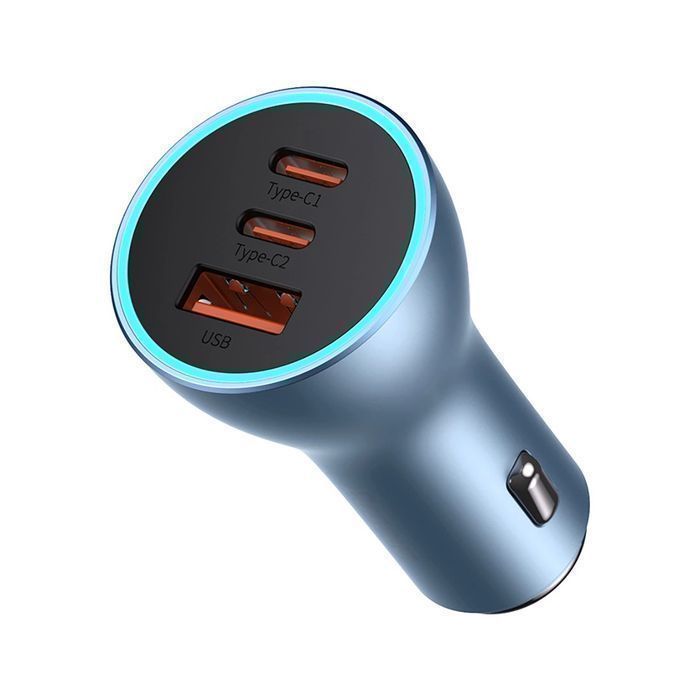 Baseus ładowarka samochodowa USB-A + 2x USB-C 65W QC4.0 niebieski